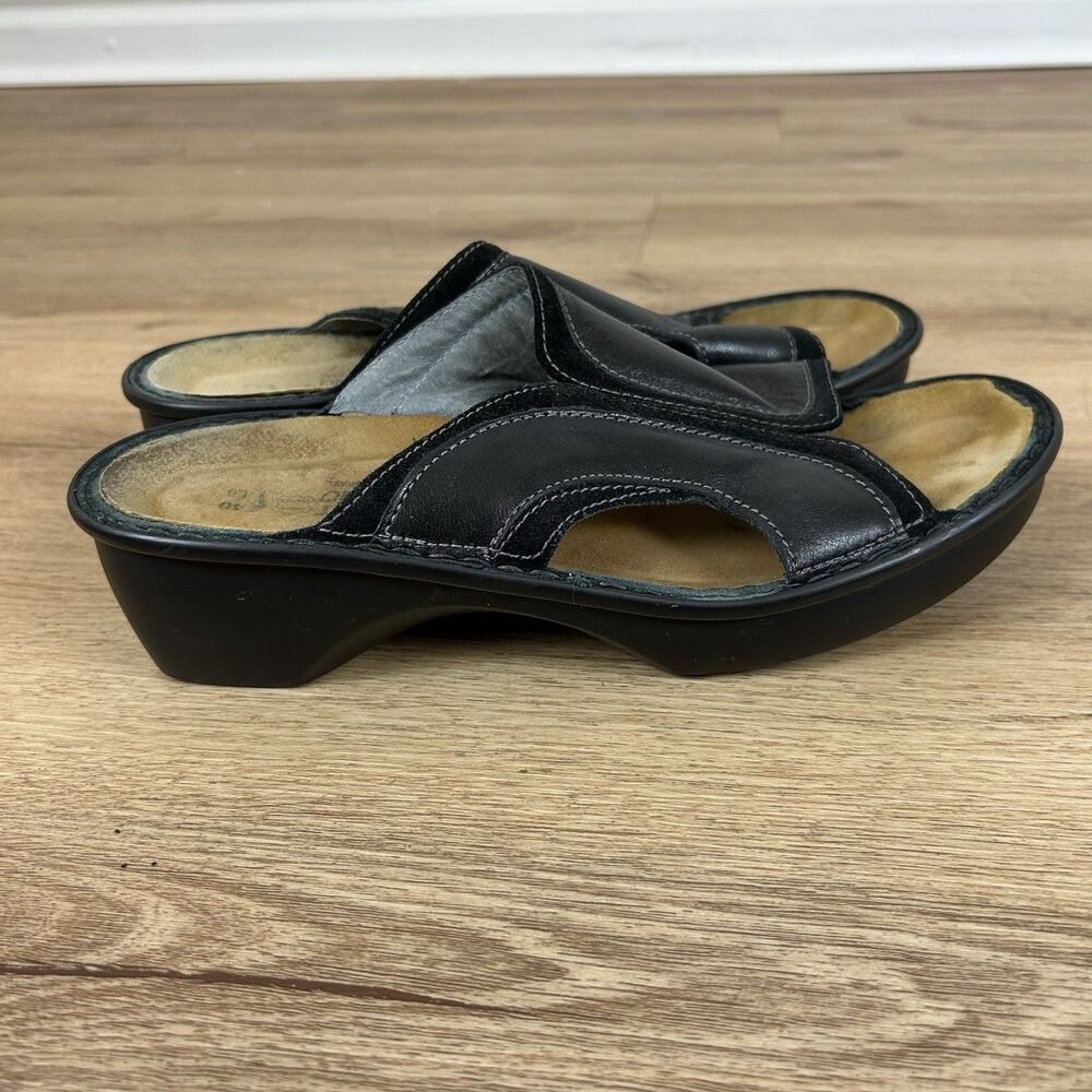 Naot 40 9 Wedge Sandals Slide Black Leather
